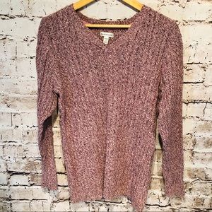 Women’s Cable Knit V-Neck Long Sleeve Sweater, 1X